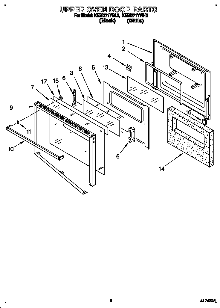 KitchenAid KEBI271YWH3 upper oven door diagram