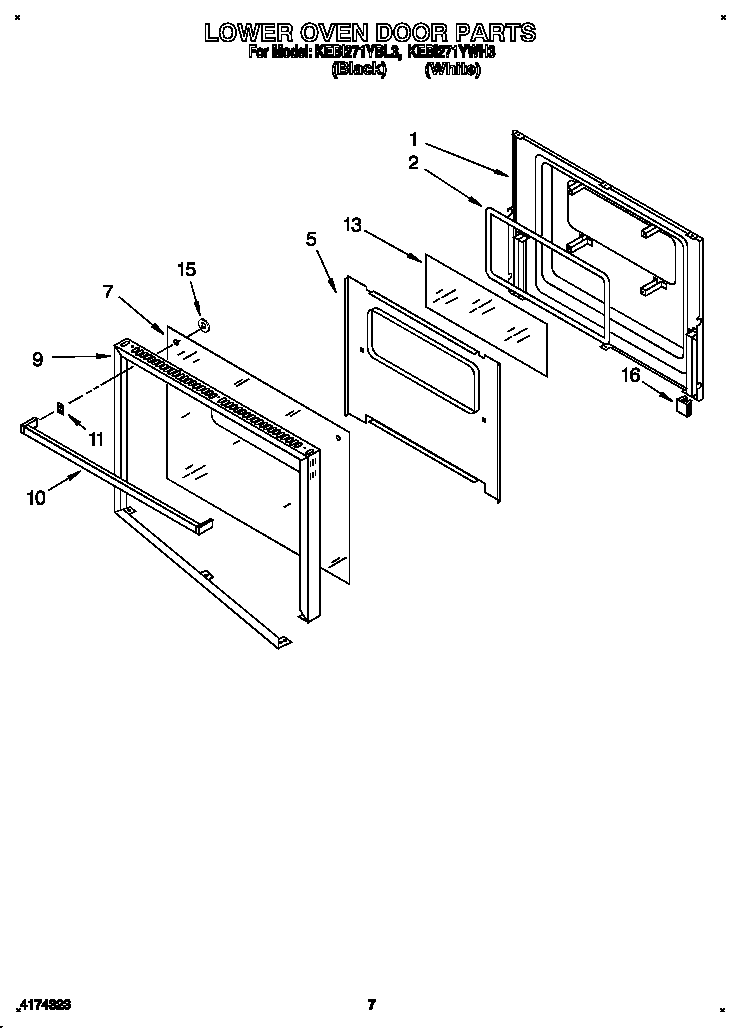 KitchenAid KEBI271YWH3 lower oven door diagram