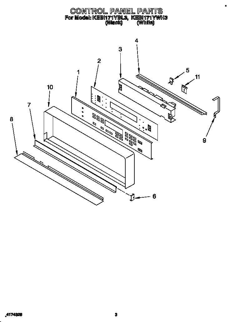KitchenAid KEBI171YWH3 control panel diagram