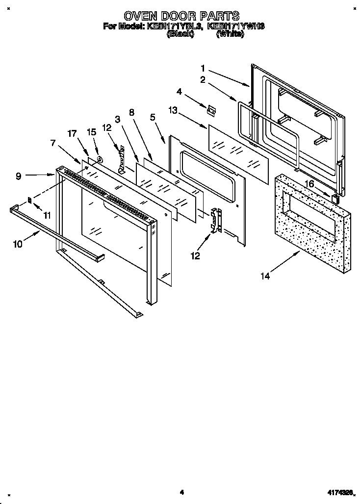 KitchenAid KEBI171YWH3 oven door diagram