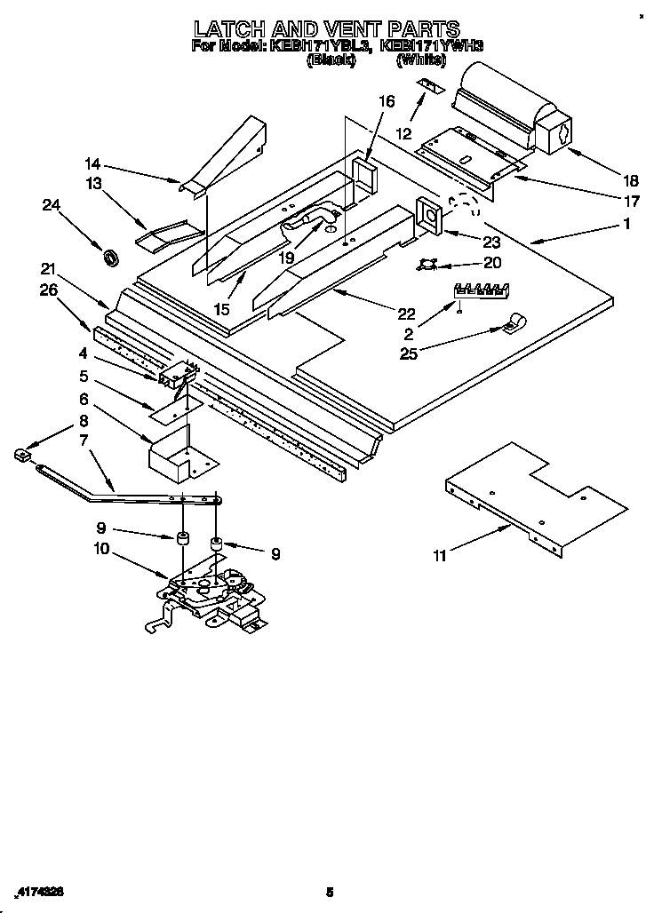 KitchenAid KEBI171YWH3 latch and vent diagram