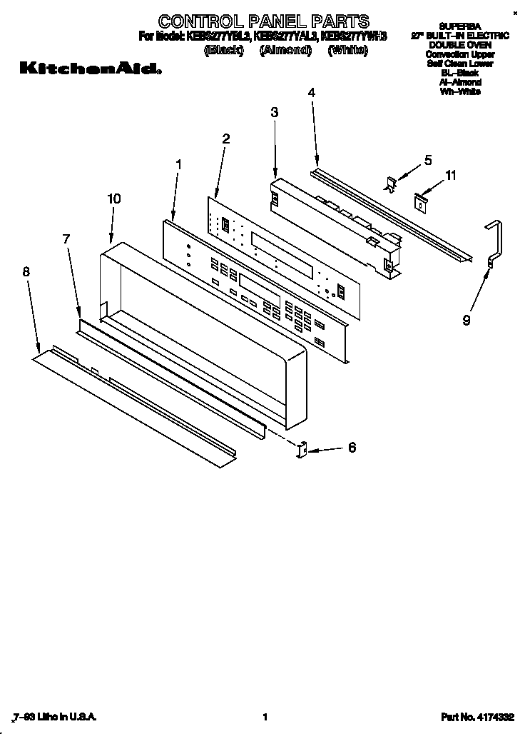 KitchenAid KEBS277YWH3 control panel diagram