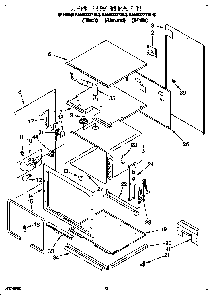 KitchenAid KEBS277YWH3 upper oven diagram