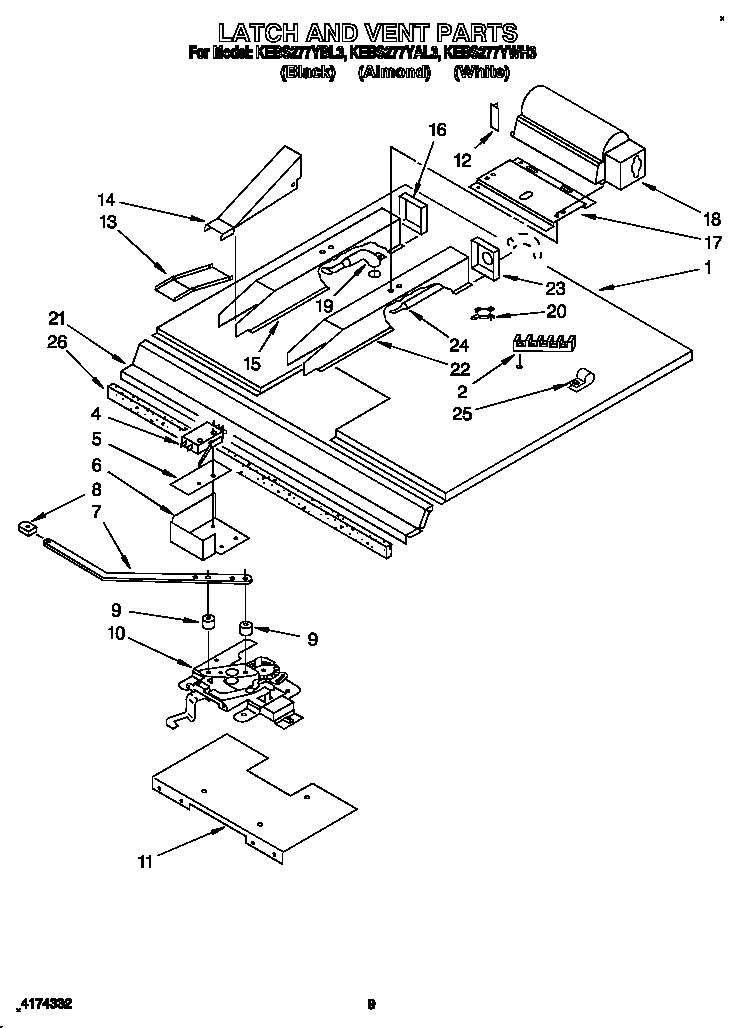 KitchenAid KEBS277YWH3 latch and vent diagram