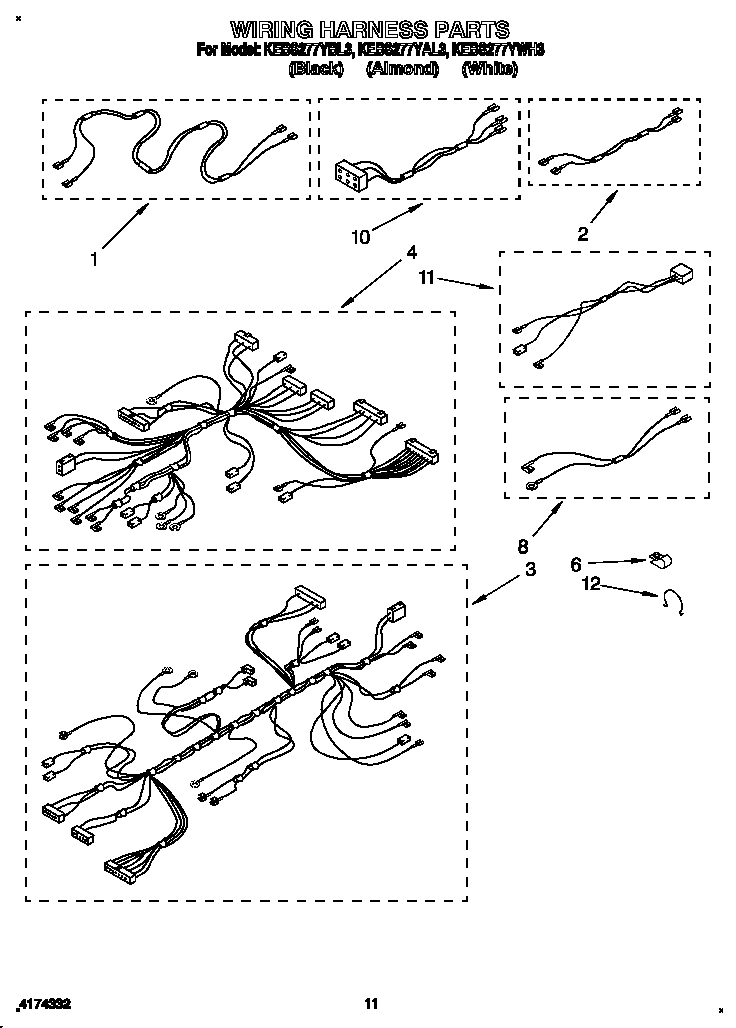 KitchenAid KEBS277YWH3 wiring harness diagram