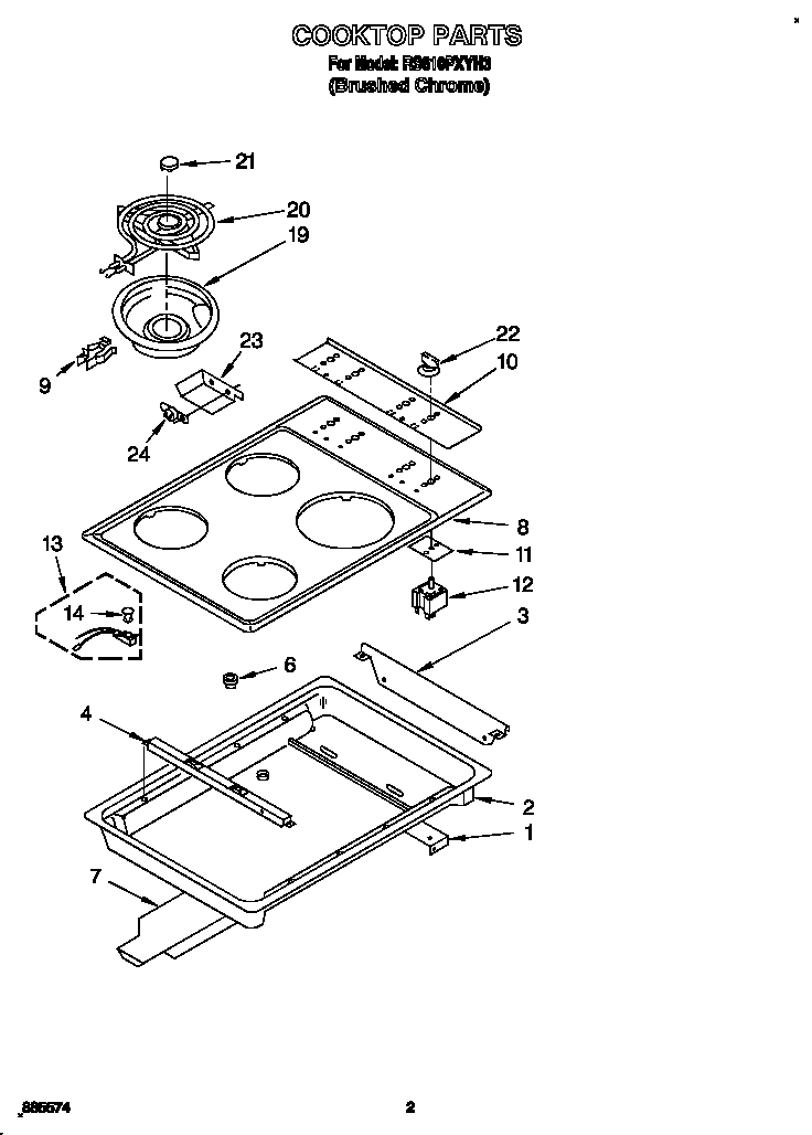 Whirlpool RS610PXYH3 cooktop diagram