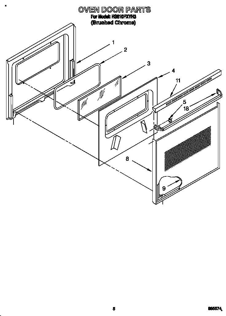 Whirlpool RS610PXYH3 oven door diagram