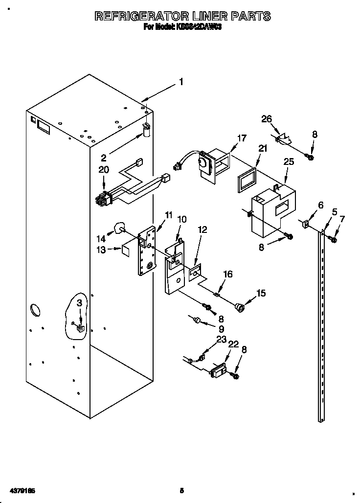 KitchenAid KSSS42DAW03 refrigerator liner diagram
