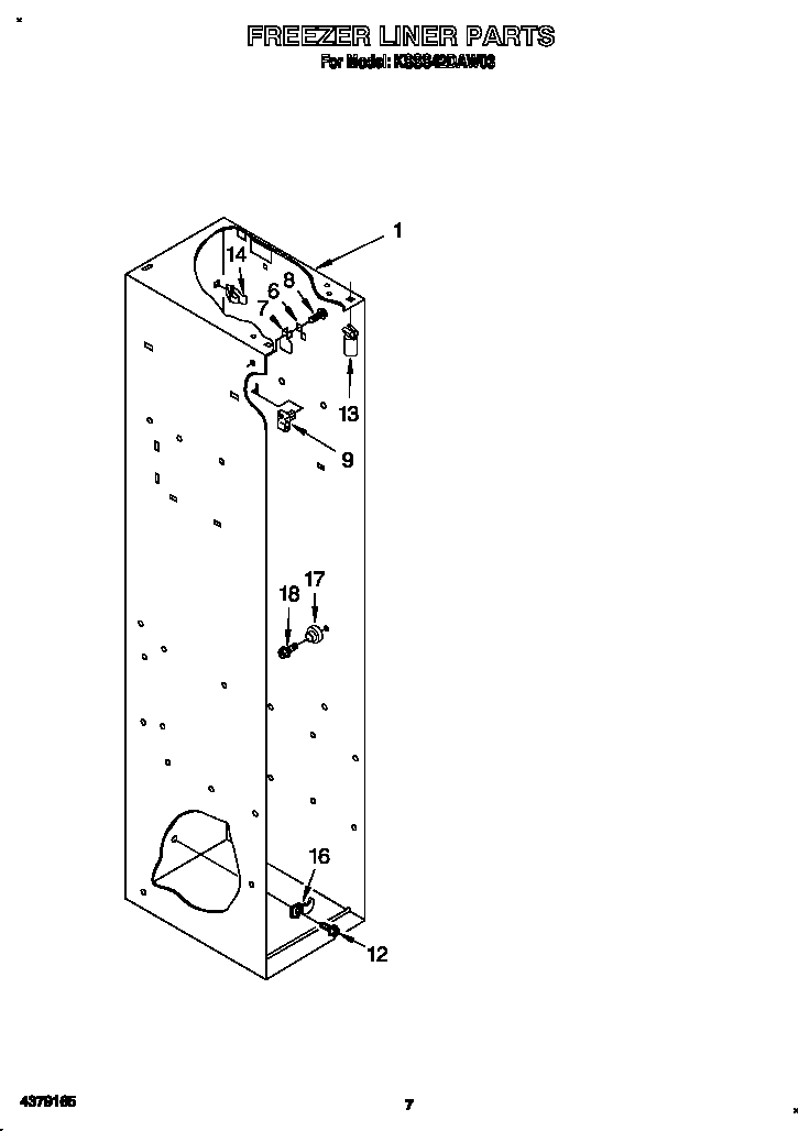 KitchenAid KSSS42DAW03 freezer liner diagram