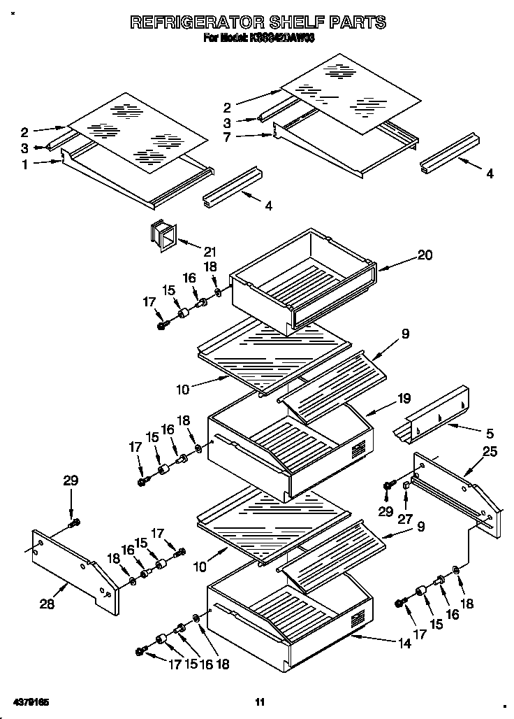KitchenAid KSSS42DAW03 refrigerator shelf diagram