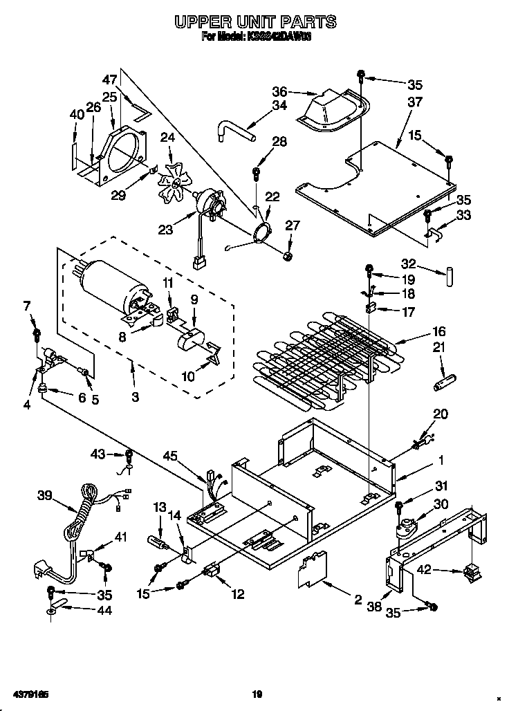 KitchenAid KSSS42DAW03 upper unit diagram