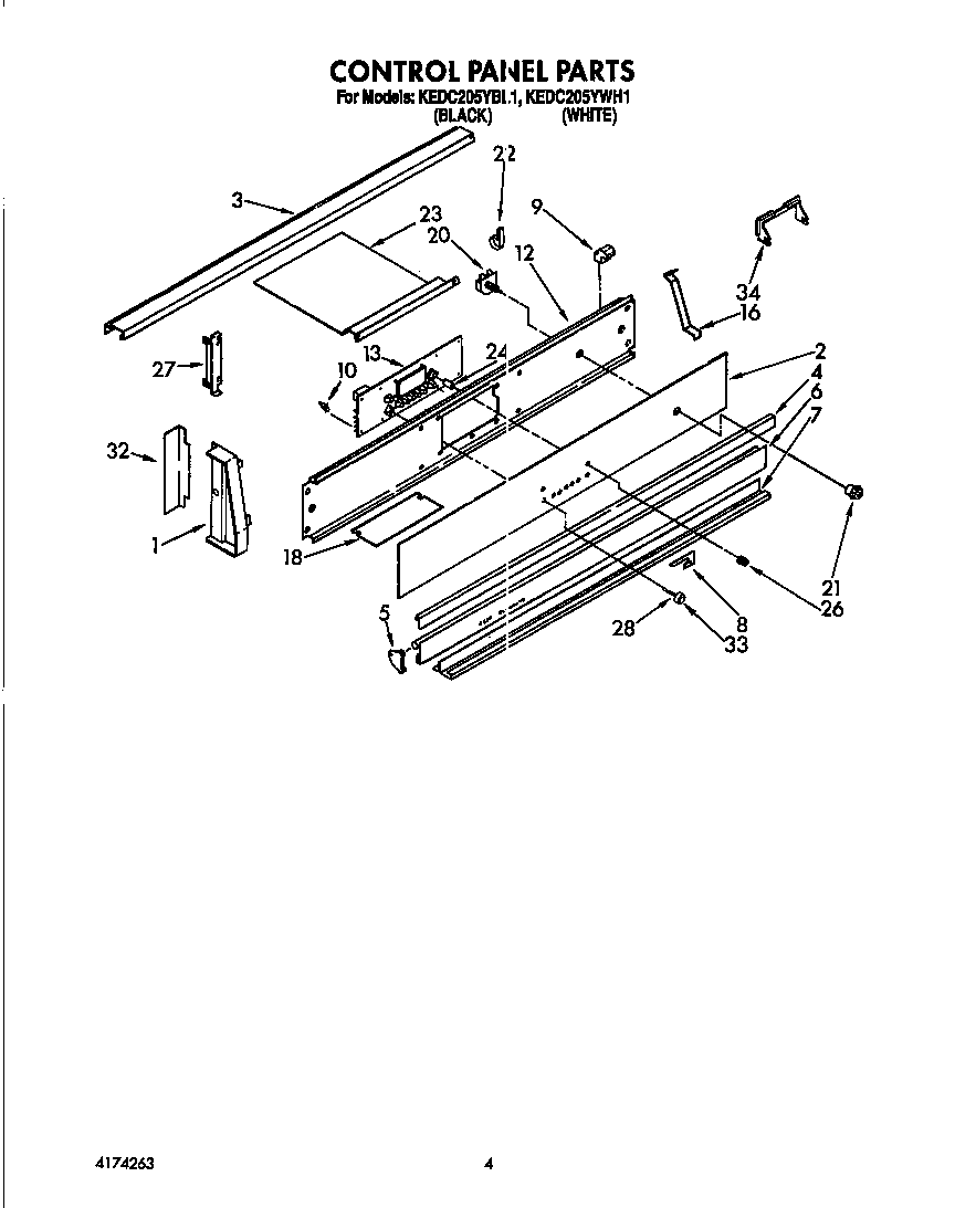 KitchenAid KEDC205YWH1 control panel diagram