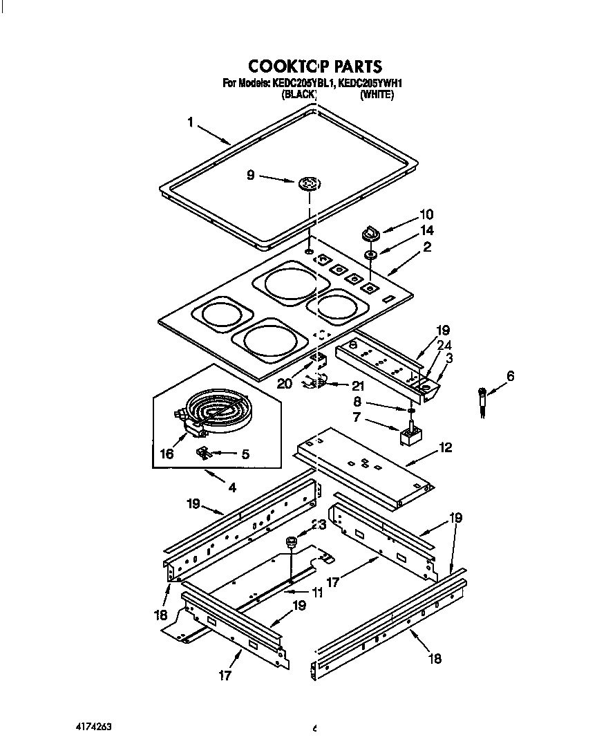 KitchenAid KEDC205YWH1 cooktop diagram