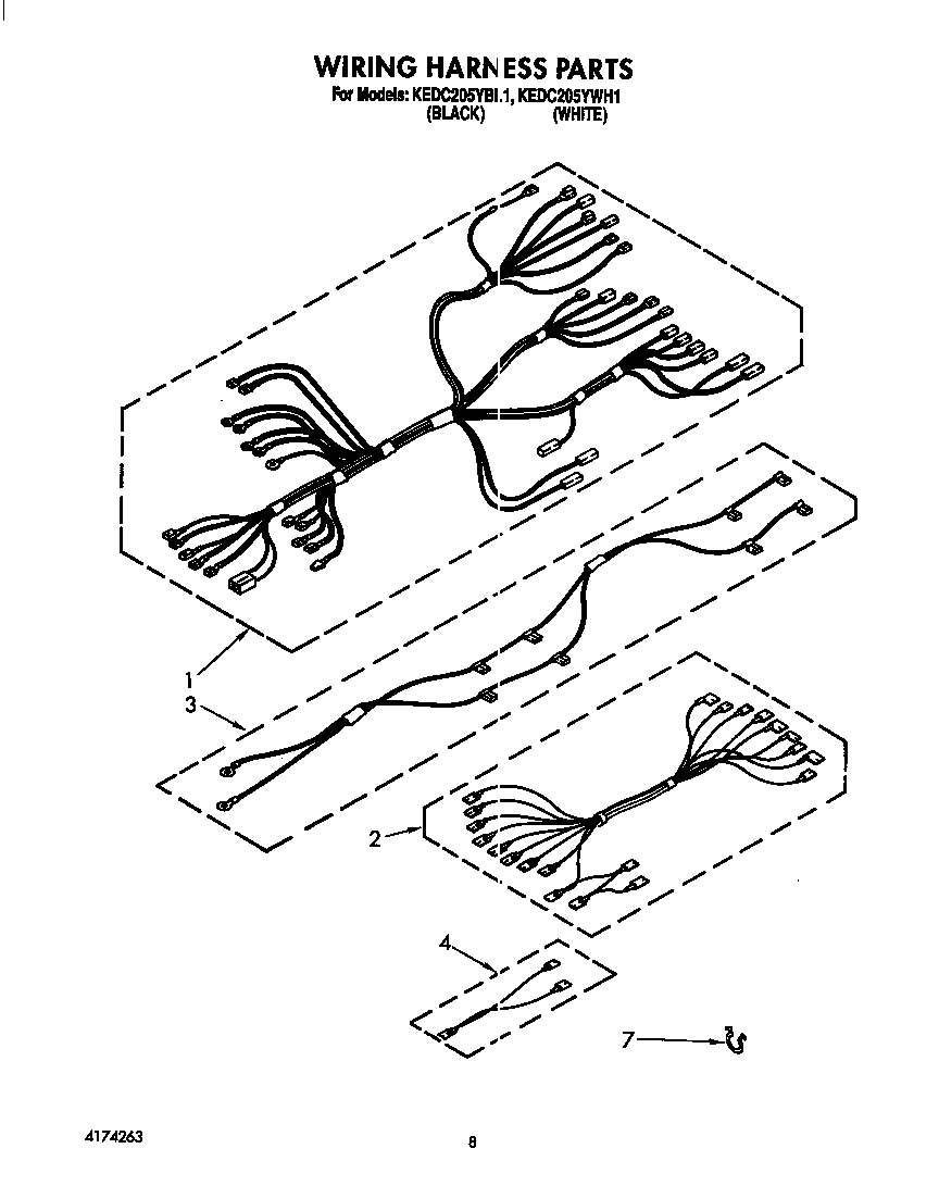 KitchenAid KEDC205YWH1 wiring harness diagram