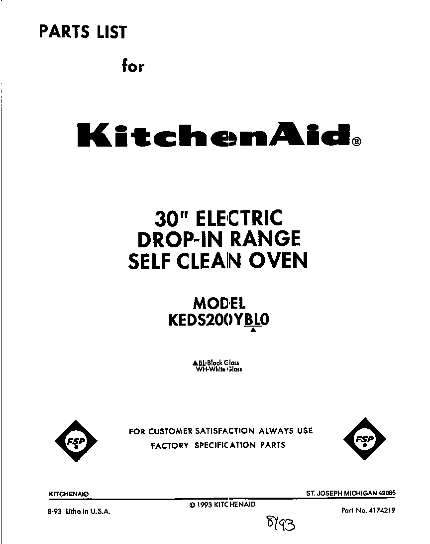 KitchenAid KEDS200YWH0 front cover diagram