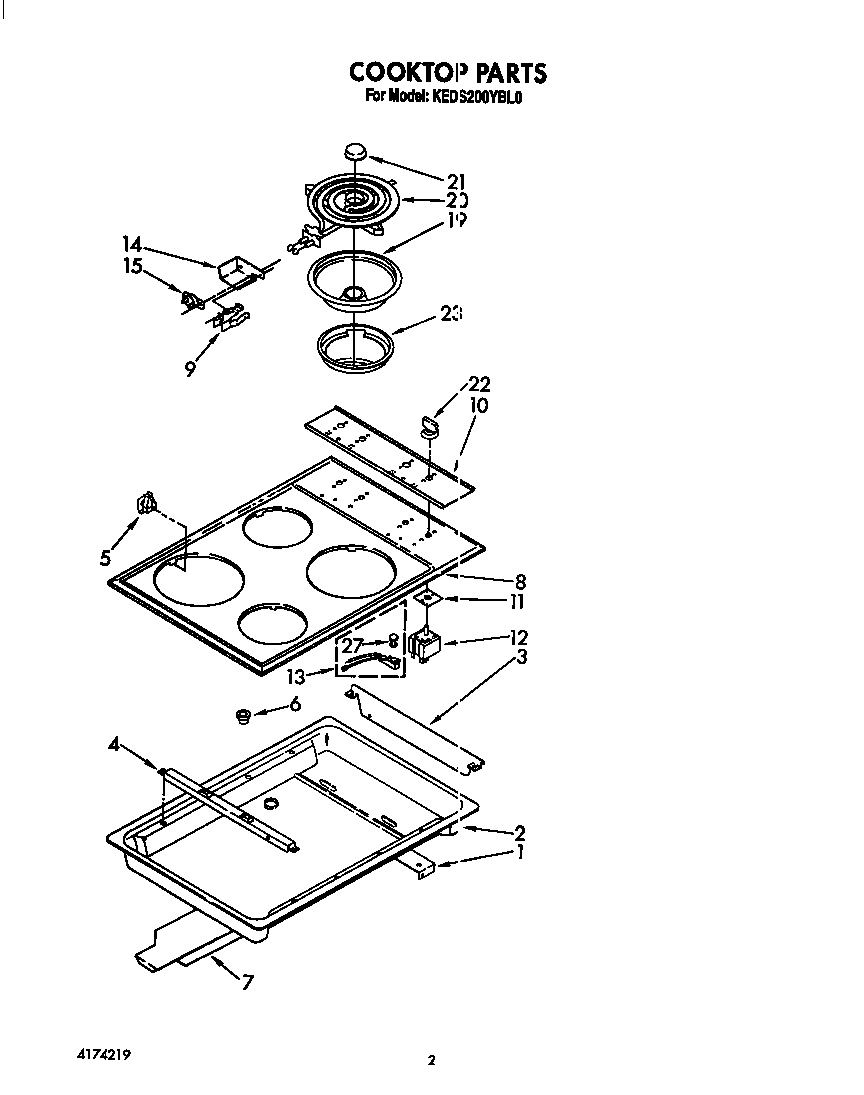 KitchenAid KEDS200YWH0 cooktop diagram