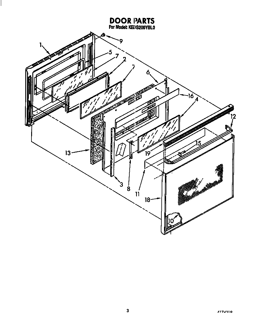 KitchenAid KEDS200YWH0 door diagram