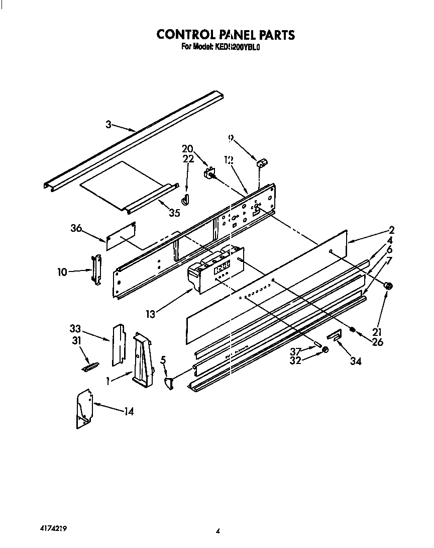 KitchenAid KEDS200YWH0 control panel diagram