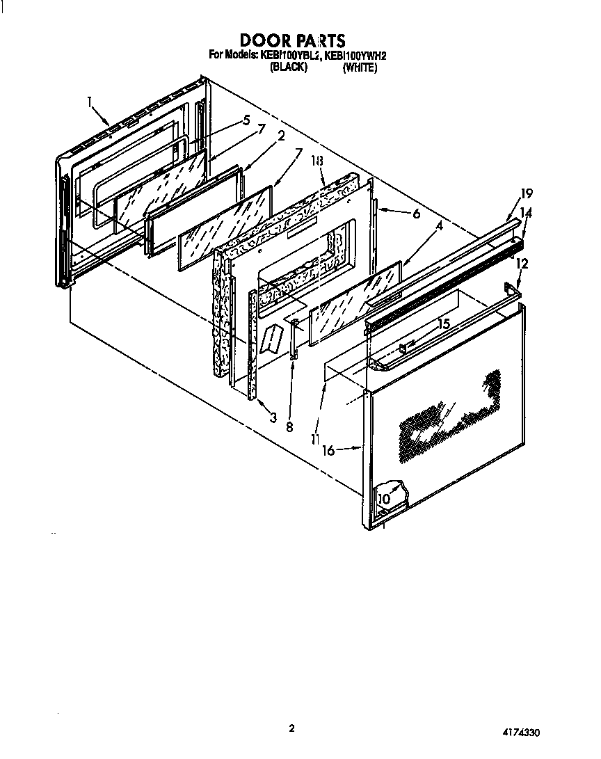 KitchenAid KEBI100YWH2 door diagram