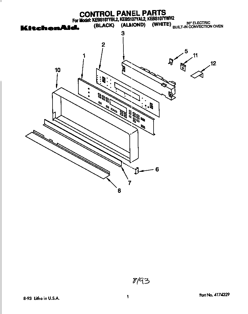 KitchenAid KEBS107YWH2 control panel diagram