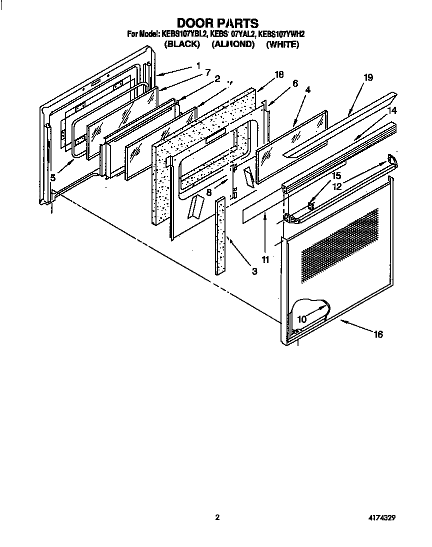 KitchenAid KEBS107YWH2 door diagram