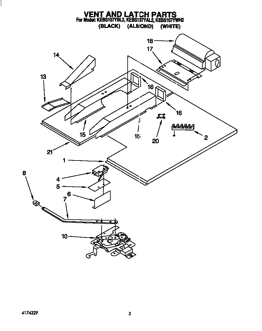 KitchenAid KEBS107YWH2 vent and latch diagram