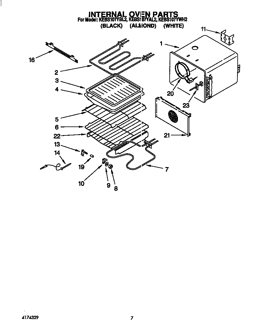 KitchenAid KEBS107YWH2 internal oven diagram