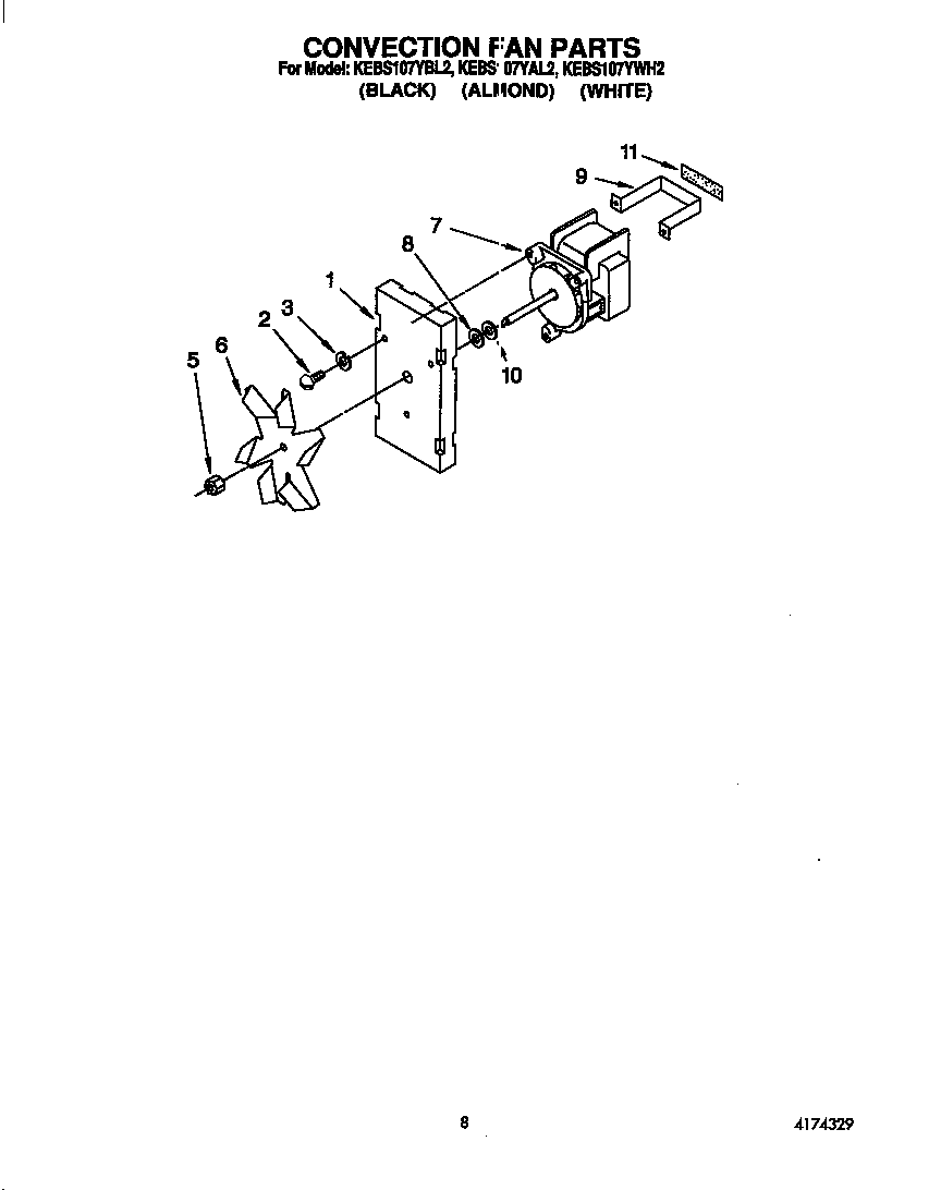 KitchenAid KEBS107YWH2 convection fan diagram
