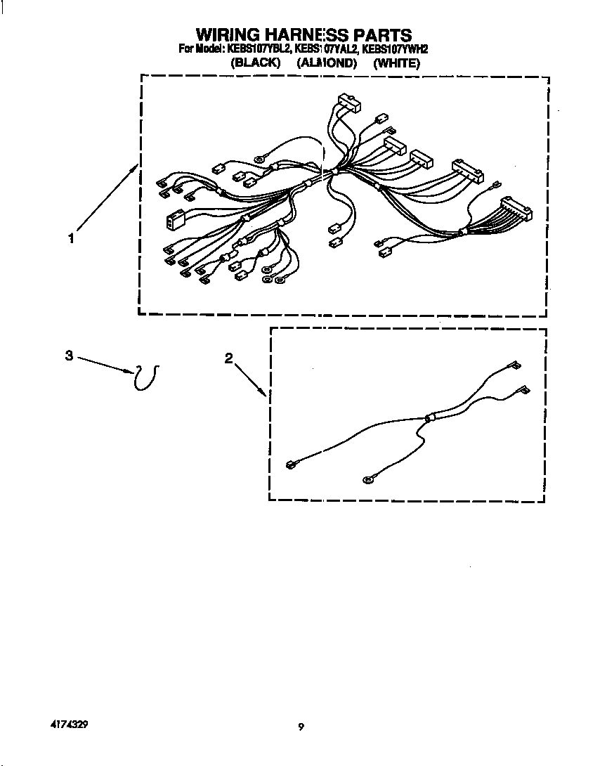 KitchenAid KEBS107YWH2 wiring harness diagram