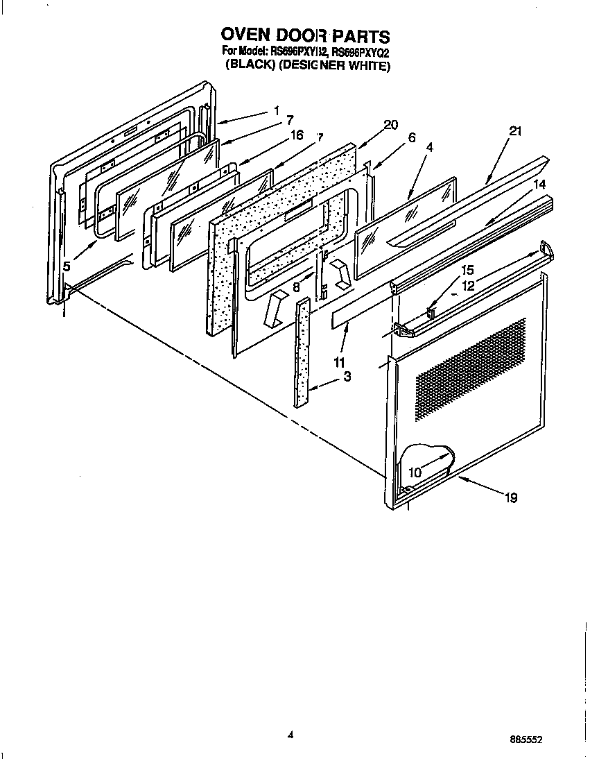 Whirlpool RS696PXYB2 oven door diagram