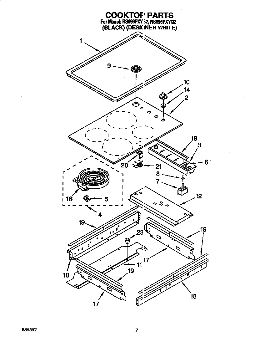 Whirlpool RS696PXYB2 cooktop diagram