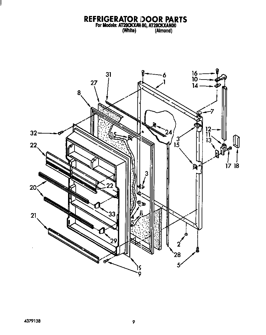 Whirlpool AT20CKXAW00 refrigerator door diagram
