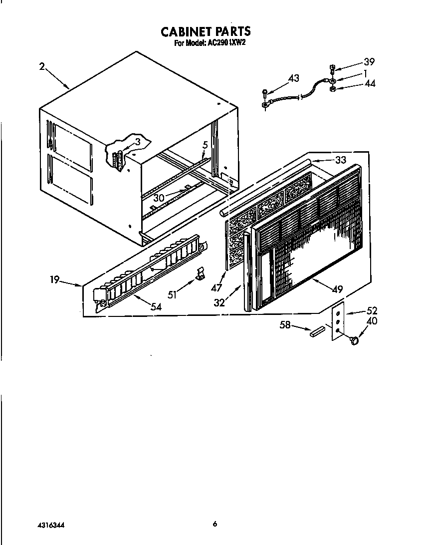 Whirlpool AC2904XW2 cabinet diagram