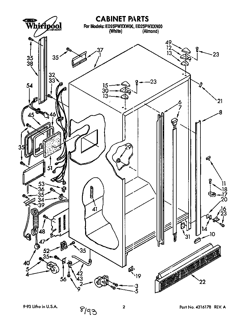 Whirlpool ED25PWXXW00 cabinet diagram