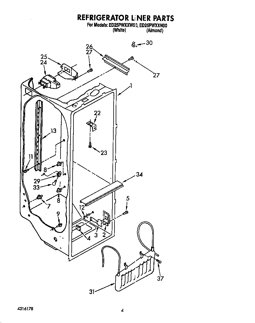 Whirlpool ED25PWXXW00 refrigerator liner diagram