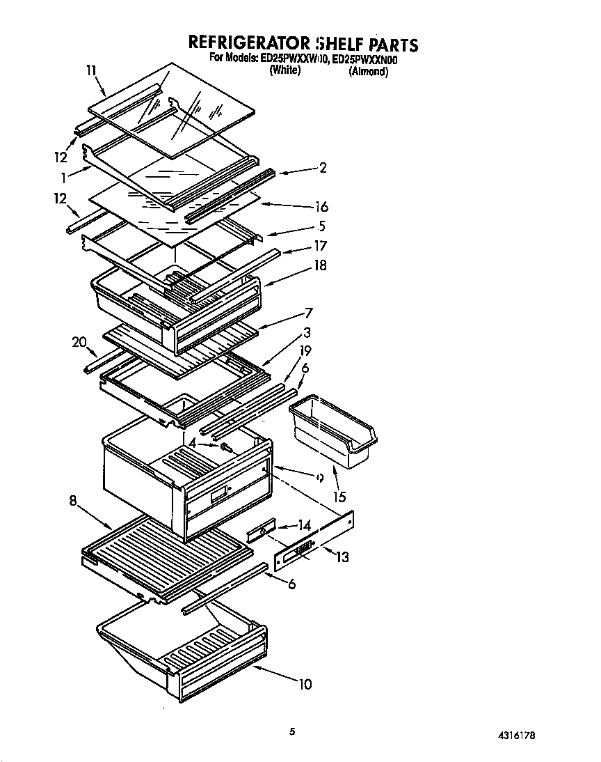 Whirlpool ED25PWXXW00 refrigerator shelf diagram