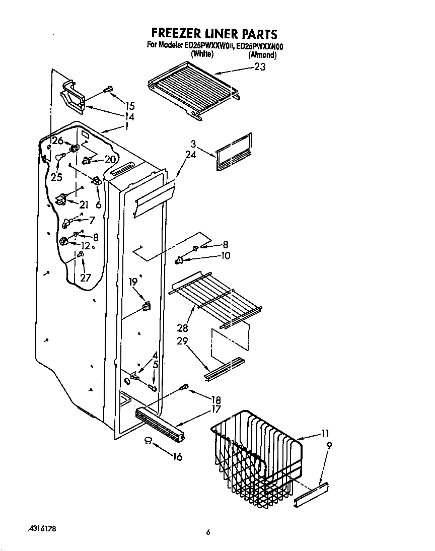 Whirlpool ED25PWXXW00 freezer liner diagram