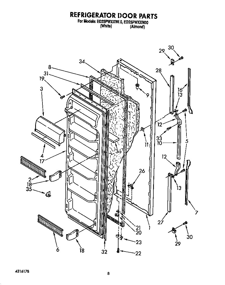 Whirlpool ED25PWXXW00 refrigerator door diagram