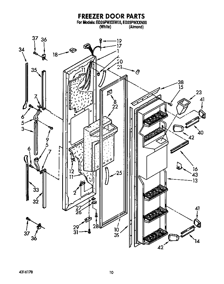 Whirlpool ED25PWXXW00 freezer door diagram