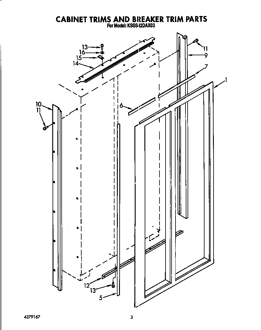 KitchenAid KSSS42DAX03 cabinet trims and breaker trim diagram