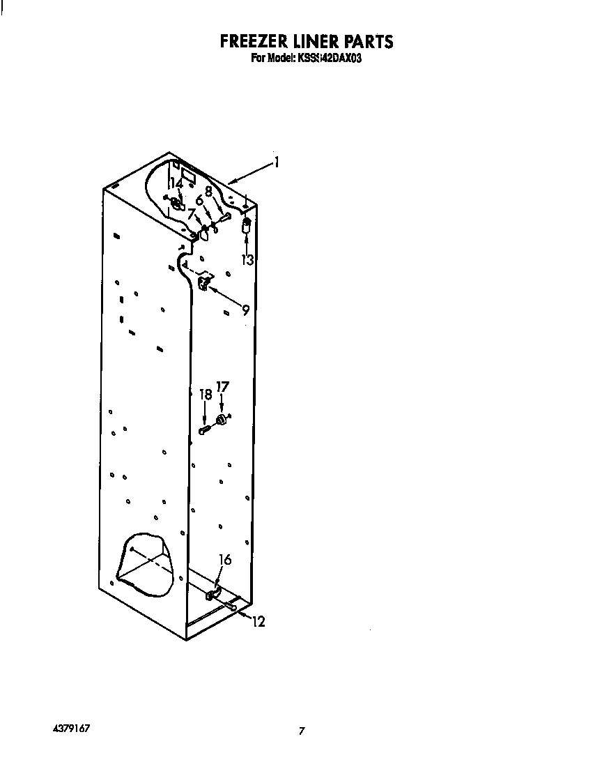 KitchenAid KSSS42DAX03 freezer liner diagram