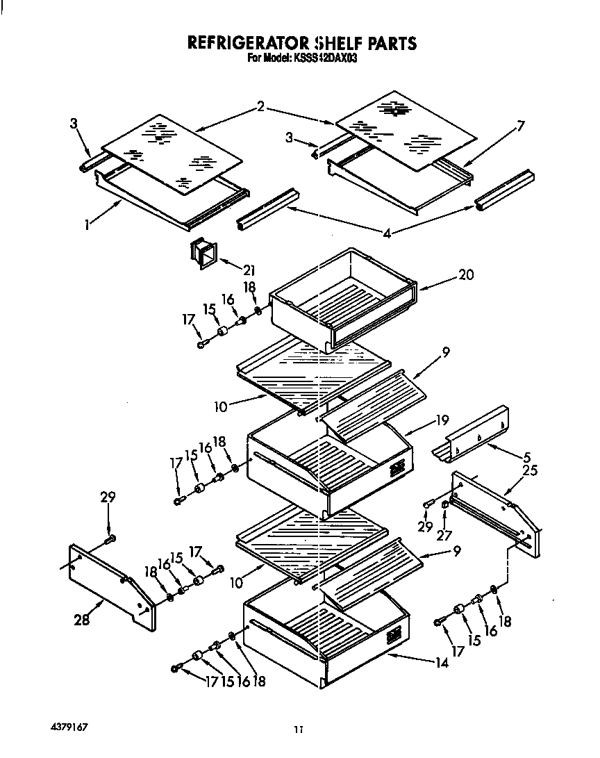 KitchenAid KSSS42DAX03 refrigerator shelf diagram