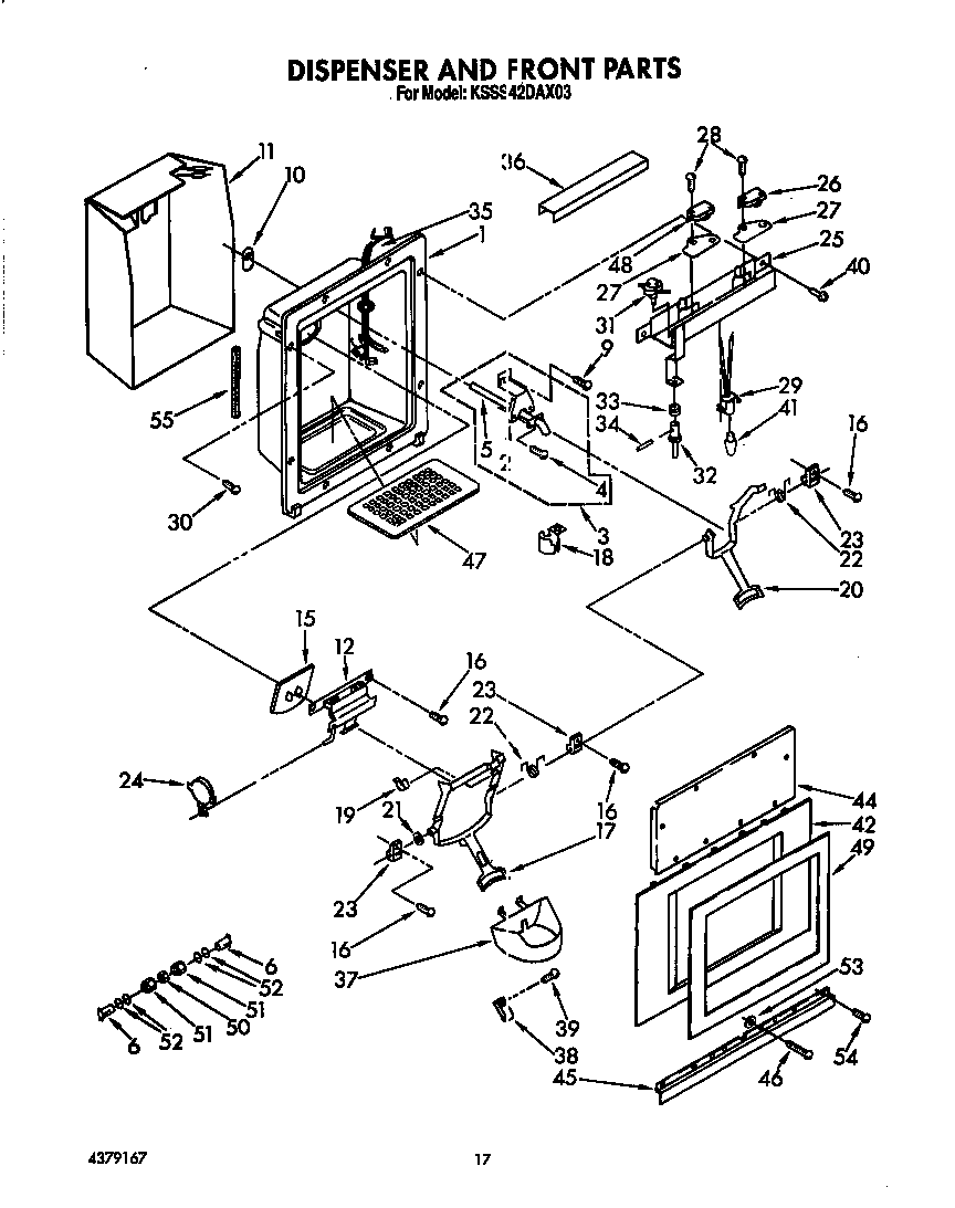KitchenAid KSSS42DAX03 dispenser and front diagram