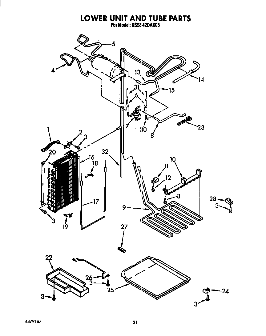 KitchenAid KSSS42DAX03 lower unit and tube diagram
