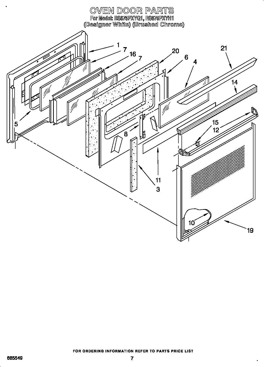 Whirlpool RS675PXYQ1 oven door diagram