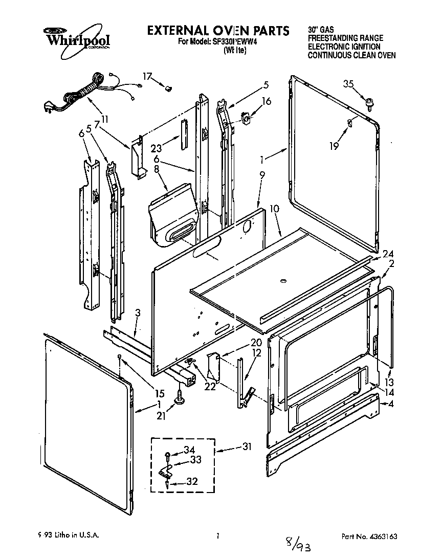 Whirlpool SF330PEWW4 external oven diagram