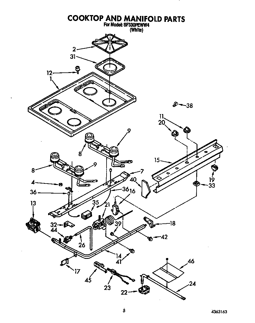 Whirlpool SF330PEWW4 cooktop and manifold diagram