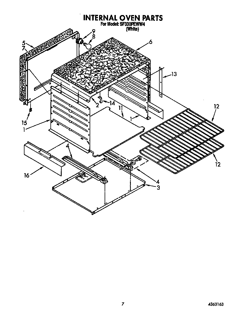 Whirlpool SF330PEWW4 internal oven diagram