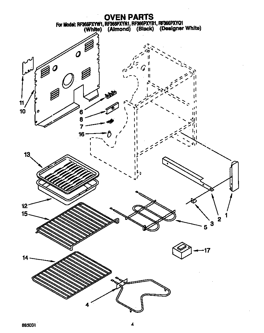Whirlpool RF366PXYW1 oven diagram