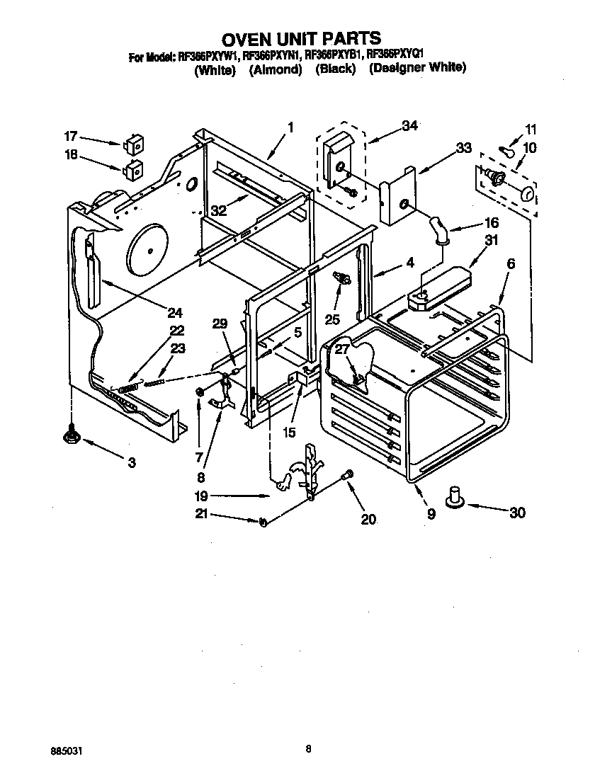 Whirlpool RF366PXYW1 oven unit diagram